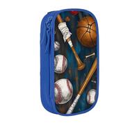 BNVSADC Baseball Basketball Football Hockey Printed Pencil Case for Girls Boys, Large Capacity Pencil Pouch Cute Pencil Box Adult Makeup Bag with 2 Compartments, Blue