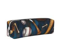 BNVSADC Baseball Basketball Football Hockey Printed Pencil Case Leather Pencil Pouch Cute Stationery Pencil Pen Bag with Zipper for School Office Travel