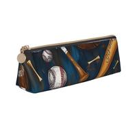 BNVSADC Baseball Basketball Football Hockey Printed Triangle Pencil Case Leather Pencil Pouch Cute Stationery Pencil Pen Bag for School Office Travel
