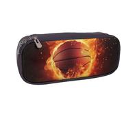 BNVSADC Basketball on Fire Flame Splashing Printed Leather Pencil Pen Case & Makeup Bag - Stylish Pencil Bag Stationery Organizer Pouch for School Office Travel