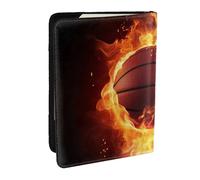 BNVSADC Basketball on Fire Flame Splashing Printed Passport Holder Travel PU Leather Passport Cover Case Organiser for Men Women, 6.5 inch