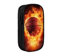 BNVSADC Basketball on Fire Flame Splashing Printed Pencil Case for Girls Boys, Large Capacity Pencil Pouch Cute Pencil Box Adult Makeup Bag with 2 Compartments, Black