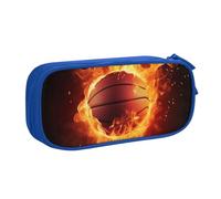BNVSADC Basketball on Fire Flame Splashing Printed Pencil Case Large Pen Bag Cute Pencil Box Pouch Office School Stationery Organizer for Girls Boys, Blue