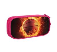 BNVSADC Basketball on Fire Flame Splashing Printed Pencil Case Large Pen Bag Cute Pencil Box Pouch Office School Stationery Organizer for Girls Boys, Pink