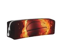 BNVSADC Basketball on Fire Flame Splashing Printed Pencil Case Leather Pencil Pouch Cute Stationery Pencil Pen Bag with Zipper for School Office Travel