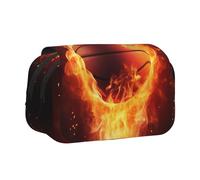 BNVSADC Basketball on Fire Flame Splashing Printed Print Flip Top Double Layer Pencil Case - Large Capacity School Supplies Organizer for Students, Kids, Teens, Artists, Travel & Office Use