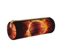 BNVSADC Basketball on Fire Flame Splashing Printed Round Pencil Case Leather Pencil Pouch Cute Stationery Pencil Pen Bag for School Office Travel