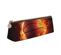 BNVSADC Basketball on Fire Flame Splashing Printed Triangle Pencil Case Leather Pencil Pouch Cute Stationery Pencil Pen Bag for School Office Travel