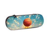 BNVSADC Basketball Printed Leather Pencil Pen Case & Makeup Bag - Stylish Hard Shell Pencil Bag Stationery Organizer Pouch for School Office Travel