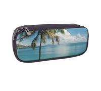 BNVSADC Beach and Palm Tree Printed Leather Pencil Pen Case & Makeup Bag - Stylish Pencil Bag Stationery Organizer Pouch for School Office Travel