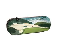 BNVSADC Beach Golf Course Printed Leather Pencil Pen Case & Makeup Bag - Stylish Hard Shell Pencil Bag Stationery Organizer Pouch for School Office Travel