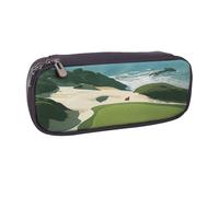 BNVSADC Beach Golf Course Printed Leather Pencil Pen Case & Makeup Bag - Stylish Pencil Bag Stationery Organizer Pouch for School Office Travel
