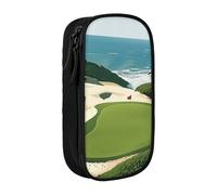 BNVSADC Beach Golf Course Printed Pencil Case for Girls Boys, Large Capacity Pencil Pouch Cute Pencil Box Adult Makeup Bag with 2 Compartments, Black
