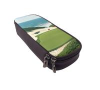 BNVSADC Beach Golf Course Printed PU Leather Flip Pencil Case, Cute Pencil Box Pen Bag Stationery Organizer Makeup Bag for School Office Travel