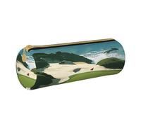 BNVSADC Beach Golf Course Printed Round Pencil Case Leather Pencil Pouch Cute Stationery Pencil Pen Bag for School Office Travel