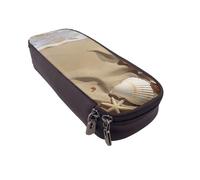 BNVSADC Beach Sea Shell Sand Printed PU Leather Flip Pencil Case, Cute Pencil Box Pen Bag Stationery Organizer Makeup Bag for School Office Travel