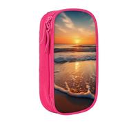 BNVSADC Beach Sunset Printed Pencil Case for Girls Boys, Large Capacity Pencil Pouch Cute Pencil Box Adult Makeup Bag with 2 Compartments, Pink