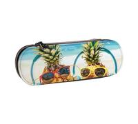 BNVSADC Beach Two Pineapples Sea Printed Leather Pencil Pen Case & Makeup Bag - Stylish Hard Shell Pencil Bag Stationery Organizer Pouch for School Office Travel