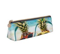 BNVSADC Beach Two Pineapples Sea Printed Triangle Pencil Case Leather Pencil Pouch Cute Stationery Pencil Pen Bag for School Office Travel
