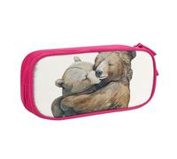 BNVSADC Bears Printed Pencil Case Large Pen Bag Cute Pencil Box Pouch Office School Stationery Organizer for Girls Boys, Pink
