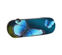 BNVSADC Beautiful Blue Butterfly Printed Leather Pencil Pen Case & Makeup Bag - Stylish Hard Shell Pencil Bag Stationery Organizer Pouch for School Office Travel