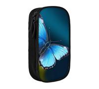 BNVSADC Beautiful Blue Butterfly Printed Pencil Case for Girls Boys, Large Capacity Pencil Pouch Cute Pencil Box Adult Makeup Bag with 2 Compartments, Black