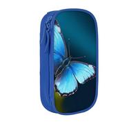 BNVSADC Beautiful Blue Butterfly Printed Pencil Case for Girls Boys, Large Capacity Pencil Pouch Cute Pencil Box Adult Makeup Bag with 2 Compartments, Blue