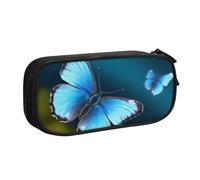BNVSADC Beautiful Blue Butterfly Printed Pencil Case Large Pen Bag Cute Pencil Box Pouch Office School Stationery Organizer for Girls Boys, Black