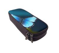 BNVSADC Beautiful Blue Butterfly Printed PU Leather Flip Pencil Case, Cute Pencil Box Pen Bag Stationery Organizer Makeup Bag for School Office Travel