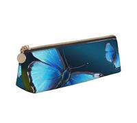 BNVSADC Beautiful Blue Butterfly Printed Triangle Pencil Case Leather Pencil Pouch Cute Stationery Pencil Pen Bag for School Office Travel