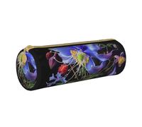 BNVSADC Beautiful Flowers 1 Printed Round Pencil Case Leather Pencil Pouch Cute Stationery Pencil Pen Bag for School Office Travel