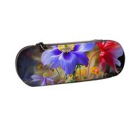 BNVSADC Beautiful Flowers Art Printed Leather Pencil Pen Case & Makeup Bag - Stylish Hard Shell Pencil Bag Stationery Organizer Pouch for School Office Travel