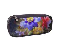 BNVSADC Beautiful Flowers Art Printed Leather Pencil Pen Case & Makeup Bag - Stylish Pencil Bag Stationery Organizer Pouch for School Office Travel