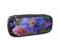 BNVSADC Beautiful Flowers Print Printed Leather Pencil Pen Case & Makeup Bag - Stylish Pencil Bag Stationery Organizer Pouch for School Office Travel