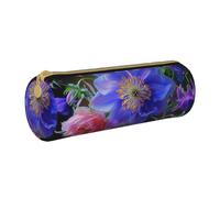 BNVSADC Beautiful Flowers Print Printed Round Pencil Case Leather Pencil Pouch Cute Stationery Pencil Pen Bag for School Office Travel