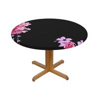 BNVSADC Beautiful Flowers Printed Round Tablecloth with Elastic Edged, S(122CM Diameter), Kitchen Water Resistant Fabric Table Cloth Dining Table Decoration Table Covers