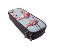 BNVSADC Beautiful Funny Flamingos Printed PU Leather Flip Pencil Case, Cute Pencil Box Pen Bag Stationery Organizer Makeup Bag for School Office Travel