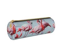 BNVSADC Beautiful Funny Flamingos Printed Round Pencil Case Leather Pencil Pouch Cute Stationery Pencil Pen Bag for School Office Travel