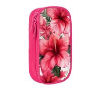 BNVSADC Beautiful Hibiscus Flower Printed Pencil Case for Girls Boys, Large Capacity Pencil Pouch Cute Pencil Box Adult Makeup Bag with 2 Compartments, Pink