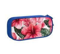 BNVSADC Beautiful Hibiscus Flower Printed Pencil Case Large Pen Bag Cute Pencil Box Pouch Office School Stationery Organizer for Girls Boys, Blue