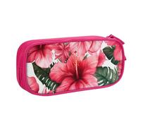 BNVSADC Beautiful Hibiscus Flower Printed Pencil Case Large Pen Bag Cute Pencil Box Pouch Office School Stationery Organizer for Girls Boys, Pink
