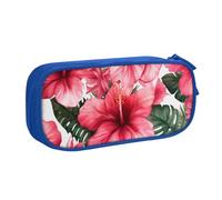 BNVSADC Beautiful Hibiscus Flower Printed Pencil Case Large Pen Bag Cute Pencil Box Pouch Office School Stationery Organizer for Girls Boys, Blue