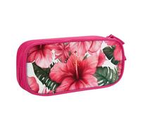 BNVSADC Beautiful Hibiscus Flower Printed Pencil Case Large Pen Bag Cute Pencil Box Pouch Office School Stationery Organizer for Girls Boys, Pink