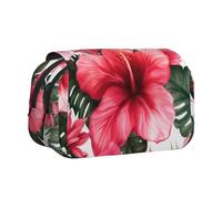 BNVSADC Beautiful Hibiscus Flower Printed Print Flip Top Double Layer Pencil Case - Large Capacity School Supplies Organizer for Students, Kids, Teens, Artists, Travel & Office Use