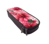 BNVSADC Beautiful Hibiscus Flower Printed PU Leather Flip Pencil Case, Cute Pencil Box Pen Bag Stationery Organizer Makeup Bag for School Office Travel
