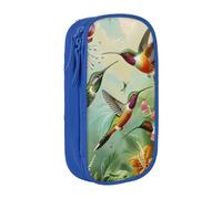 BNVSADC Beautiful Hummingbirds Printed Pencil Case for Girls Boys, Large Capacity Pencil Pouch Cute Pencil Box Adult Makeup Bag with 2 Compartments, Blue