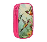 BNVSADC Beautiful Hummingbirds Printed Pencil Case for Girls Boys, Large Capacity Pencil Pouch Cute Pencil Box Adult Makeup Bag with 2 Compartments, Pink