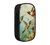 BNVSADC Beautiful Hummingbirds Printed Pencil Case for Girls Boys, Large Capacity Pencil Pouch Cute Pencil Box Adult Makeup Bag with 2 Compartments, Black