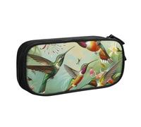 BNVSADC Beautiful Hummingbirds Printed Pencil Case Large Pen Bag Cute Pencil Box Pouch Office School Stationery Organizer for Girls Boys, Black
