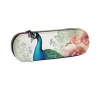 BNVSADC Beautiful Peacock and Floral Printed Leather Pencil Pen Case & Makeup Bag - Stylish Hard Shell Pencil Bag Stationery Organizer Pouch for School Office Travel